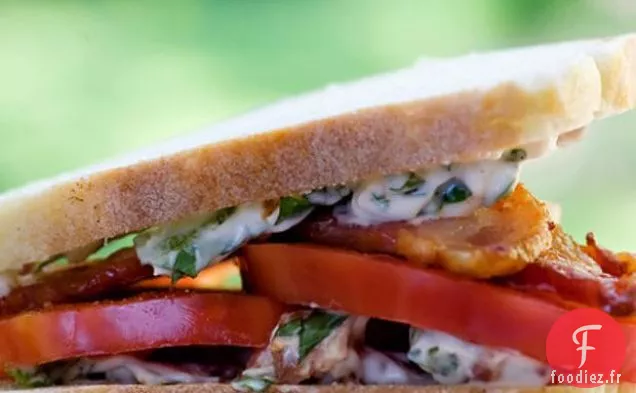 Sandwichs À La Tomate Et Au Bacon Avec Mayo Au Bacon Et Au Basilic