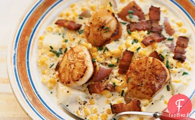 Chaudrée de Maïs au Bacon et Pétoncles de Mer