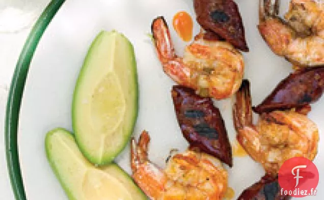 Crevettes Grillées Et Chorizo Sur Brochettes