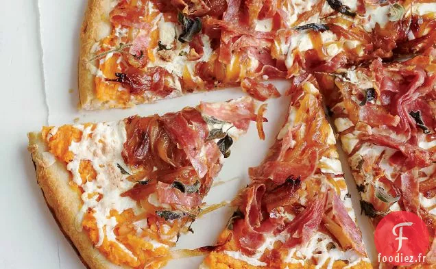 Pizza à la Patate Douce, Oignon Balsamique et Soppressata