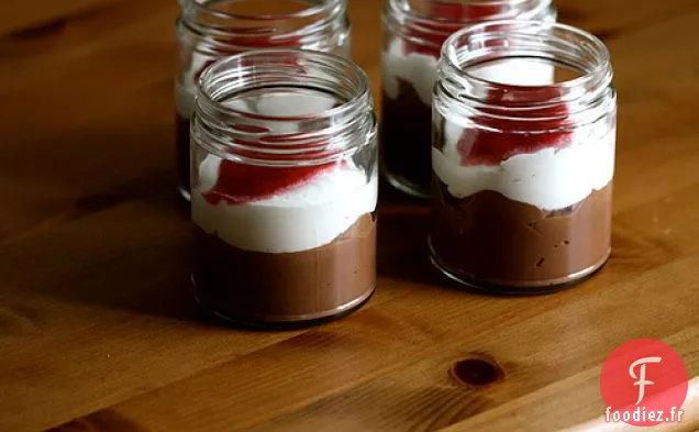 Pouding Au Chocolat Au Lait À La Crème Et Sauce Aux Framboises