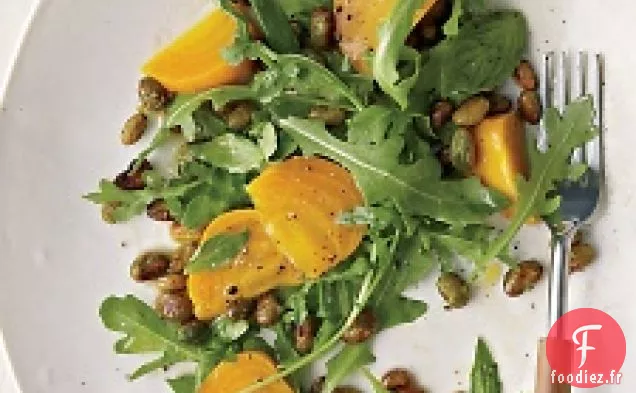 Betteraves Rôties À L'Edamame Et Roquette