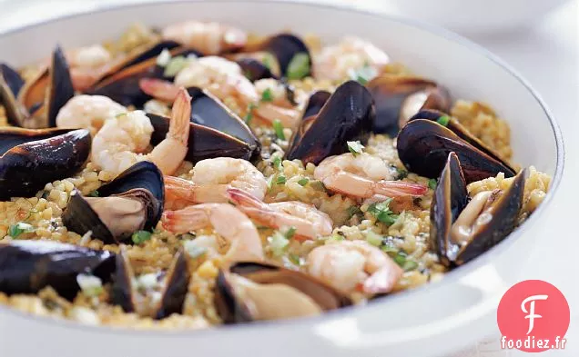 Paella de Fruits de mer aux Épinards et Roquette