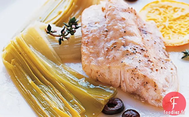 Bar Rayé aux Poireaux Braisés, Orange et Thym