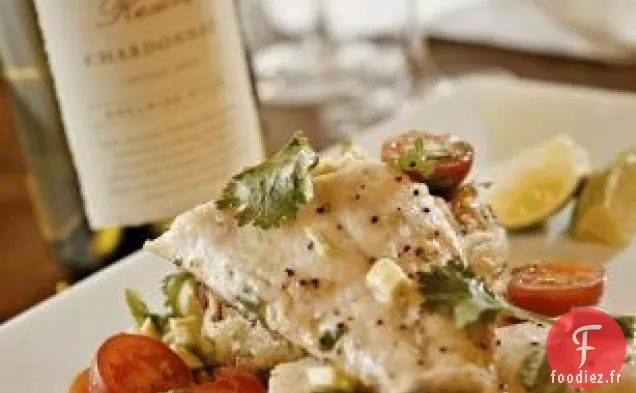 Bar Blanc Cuit au Four Avec Pommes de Terre en Poudre et Riz au Cumin