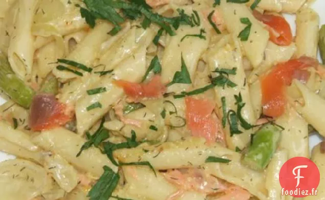 Penne aux Asperges et Crème de Saumon Fumé