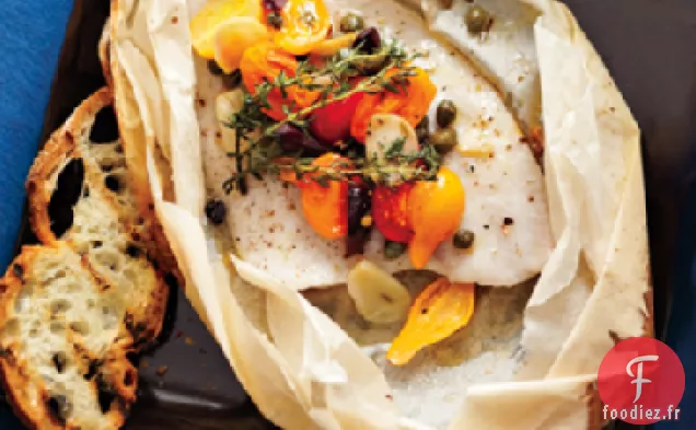 Sole en Papillote aux Tomates et Olives