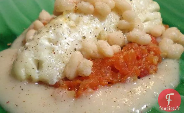 Morue Rôtie Aux Haricots Blancs, Compote de Tomates et Huile de Truffe