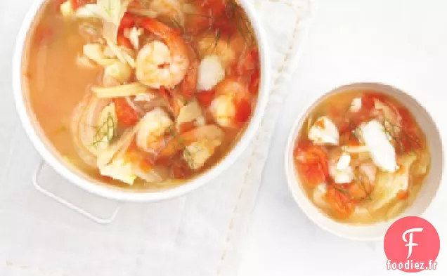Soupe de Crevettes, de Morue et de Fenouil aux Tomates