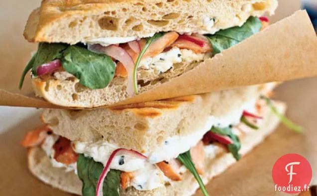 Panini de Saumon Fumé Grillé avec Rubans d'Oignons Rouges