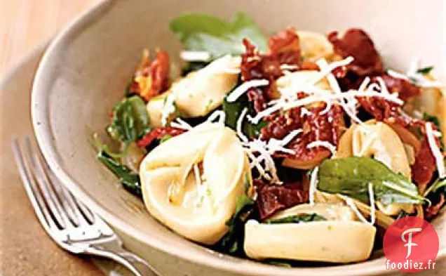 Tortellinis aux Champignons avec Roquette et Prosciutto Croustillant