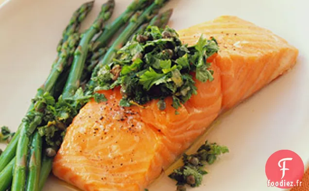 Saumon Rôti Lentement avec Relish aux Câpres et aux Herbes