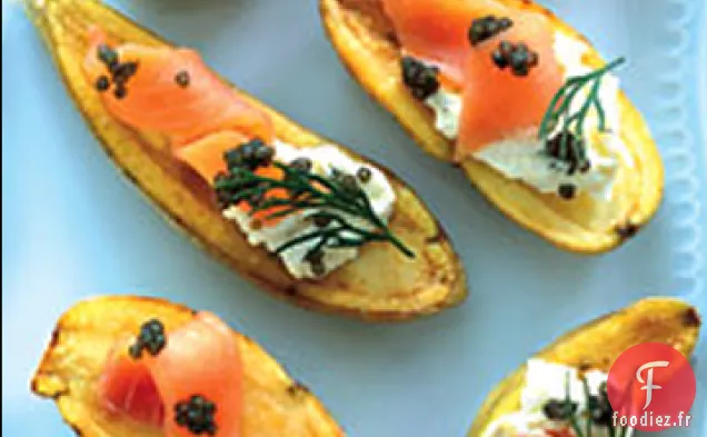 Pommes de Terre Rôties au Cumin au Caviar et Saumon Fumé