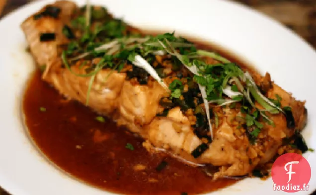 Dîner ce soir: Saumon Cuit à la vapeur à l'Ail et au Gingembre