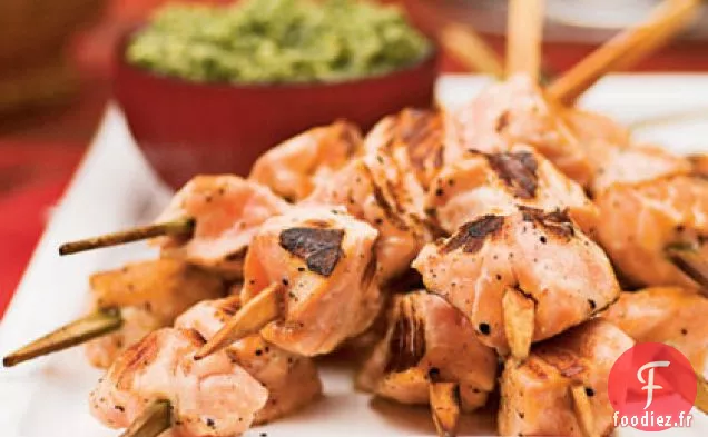 Brochettes de Saumon au Pesto Citron-Persil