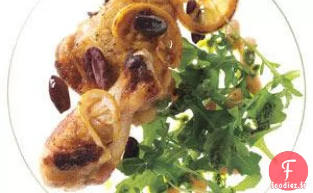 Poulet Au Citron Et Aux Olives Avec Salade De Roquette Et Haricots Blancs