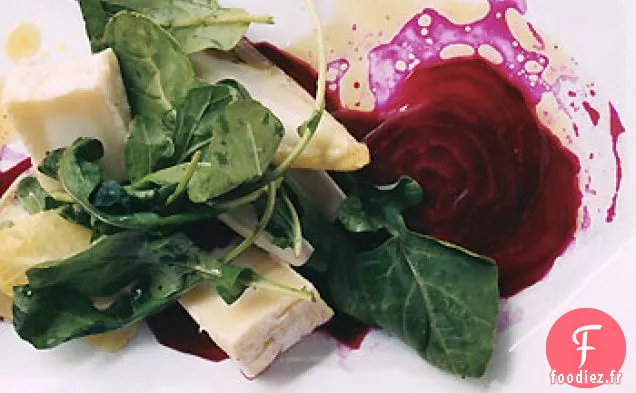 Carpaccio de Betteraves au Fromage de Chèvre et Roquette