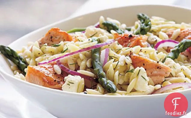 Salade de Saumon, Asperges et Orzo avec Vinaigrette Citron-Aneth