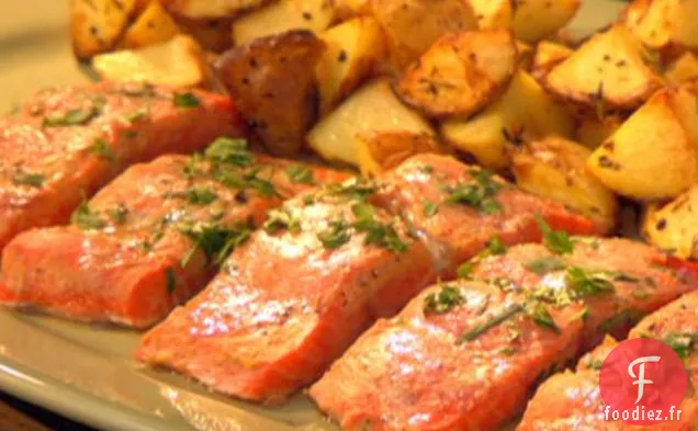 Saumon Miso Rôti au Citron et Coriandre aux Yukons rôtis au Romarin