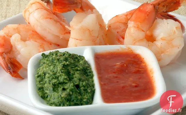Cocktail de Crevettes Classique avec Sauces Rouges et Vertes