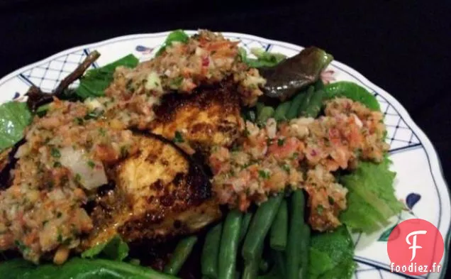 Espadon Grillé sur Salade de Maïs à l'Avocat Tiède