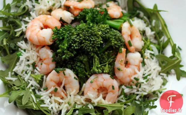 Crevettes, Brocoli En Germination Et Riz Basmati