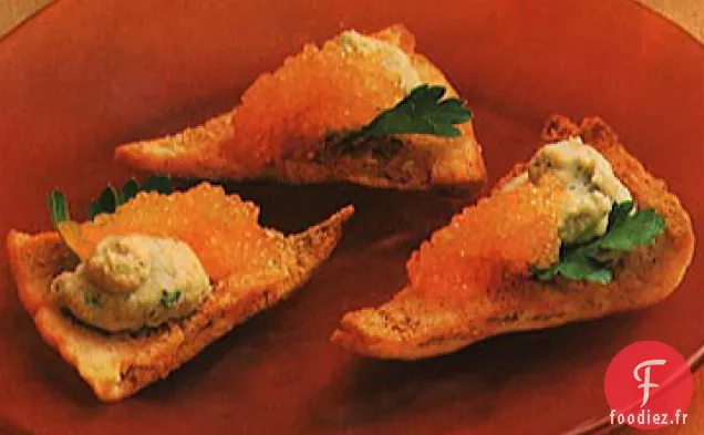 Caviar Fumé et Houmous sur Toasts Pita