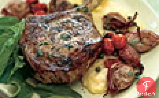 Côtelettes de Veau aux Échalotes Rôties, Roquette et Polenta Molle