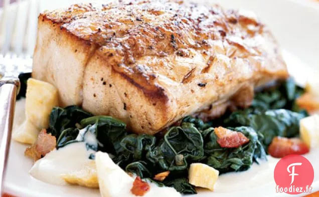 Black Bass Rôti à la sauce au Cidre de Pomme et au Chou Frisé