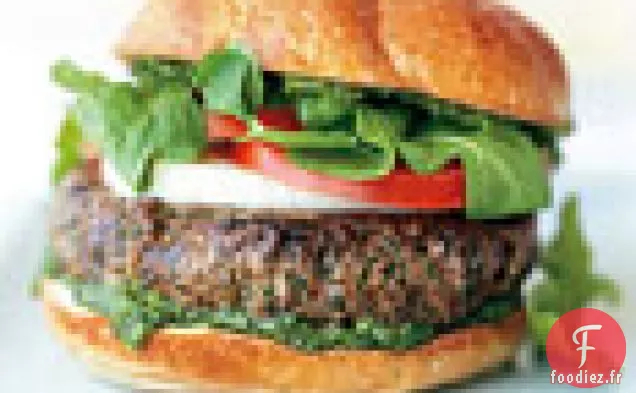 Hamburgers à la Mozzarella et aux Épinards - Pesto de Roquette