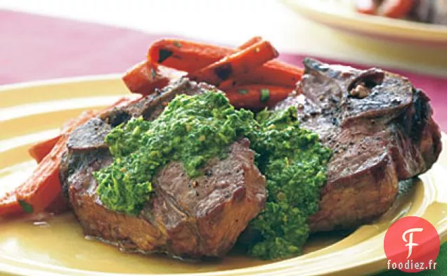 Côtelettes d'Agneau Grillées au Pesto de Roquette au Citron