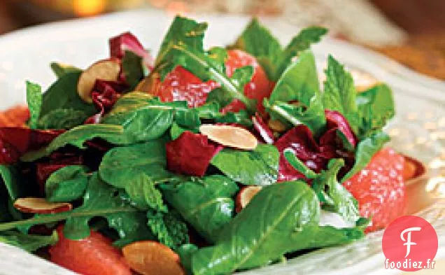 Salade De Roquette Et Radicchio Au Pamplemousse Rubis Et Amandes Grillées