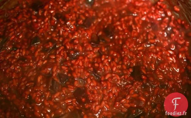 Risotto Aux Betteraves Rouges Aux Feuilles De Moutarde Et Au Fromage De Chèvre