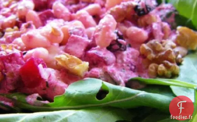 Salade de Haricots Blancs et d'Orge Avec Vinaigrette à la Betterave et au Yaourt