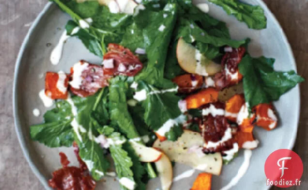 Salade de Légumes Verts flétris à la Courge, aux Pommes et au Jambon de Pays
