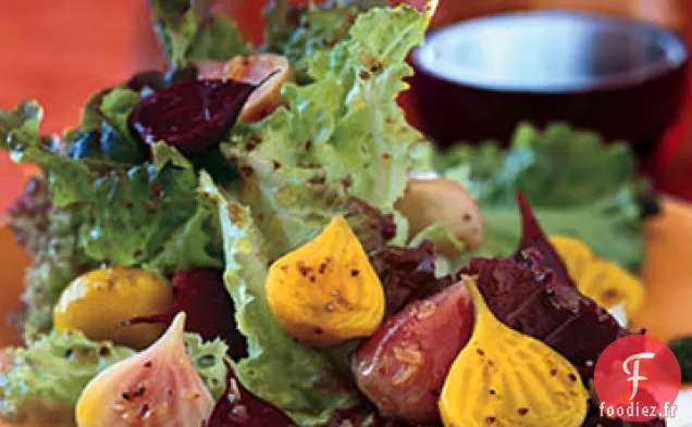 Betteraves Rôties et Petits Légumes Verts avec Vinaigrette Corinader et Pesto de Coriandre