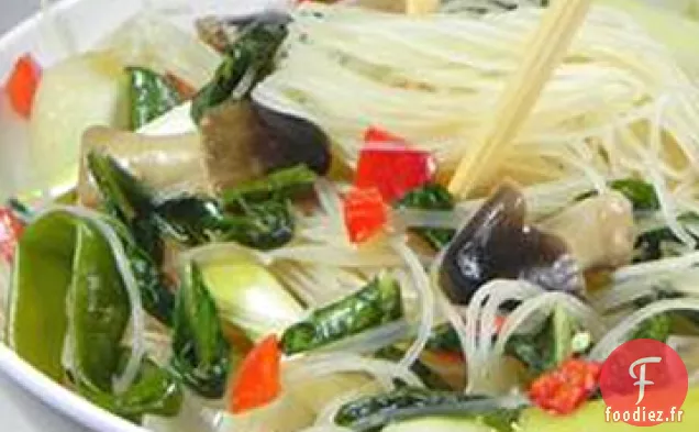 Nouilles de Riz avec Shiitakes, Choy et Piments