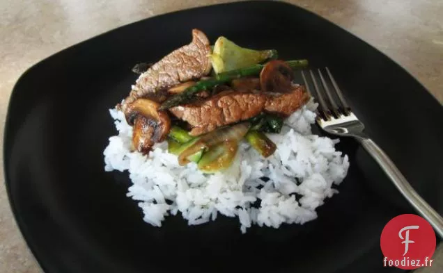 Boeuf Sauté aux Champignons et Asperges