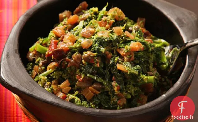 Rabe de Brocoli à la Sicilienne avec Aubergines et Câpres