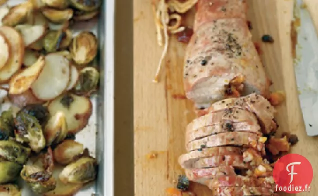 Porc Farci aux Abricots avec Pommes de Terre et Choux de Bruxelles