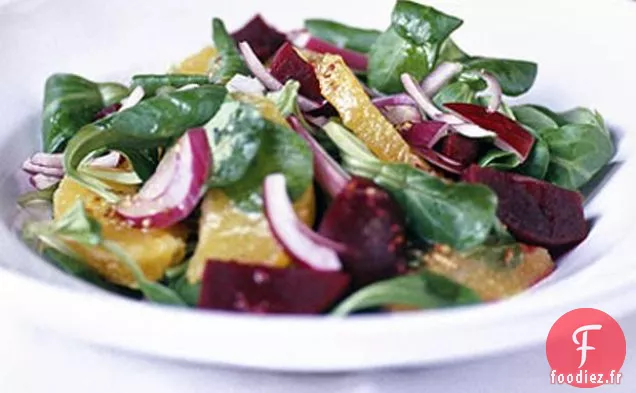 Salade de Laitue d'Agneau, Orange et Betterave Rôtie