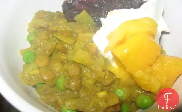 Curry de Lentilles et Rhubarbe Avec Pommes de Terre et Petits Pois