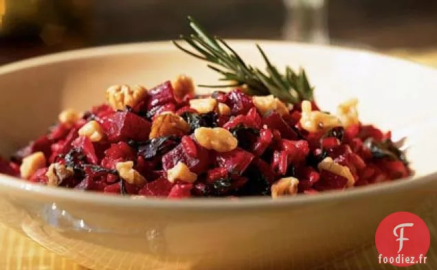 Risotto de Betterave aux Légumes Verts, Fromage de Chèvre et Noix