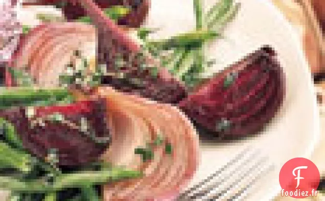 Salade de Haricots Verts Rôtis, Oignons Rouges et Betteraves