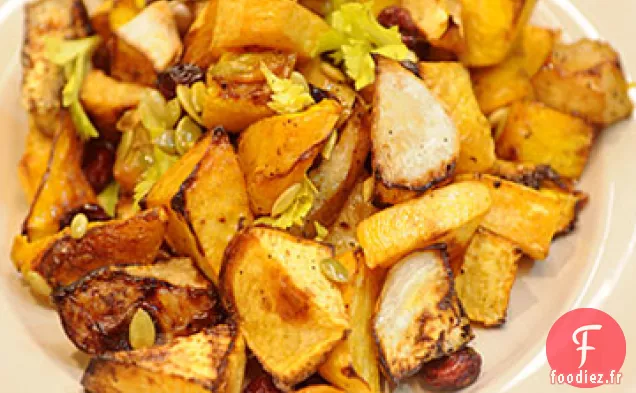 Légumes Rôtis au Four avec Pommes, Canneberges Séchées et Graines de Citrouille