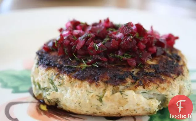 Hamburgers À La Dinde À L'Aneth Avec Oignon Rouge Mariné Et Relish De Betterave