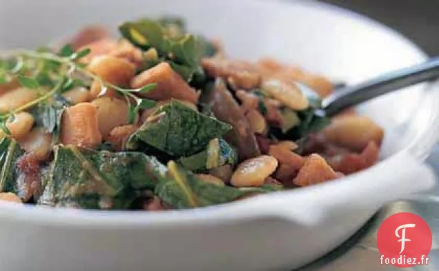 Légumes verts de Collard aux Haricots de Lima et Dinde Fumée