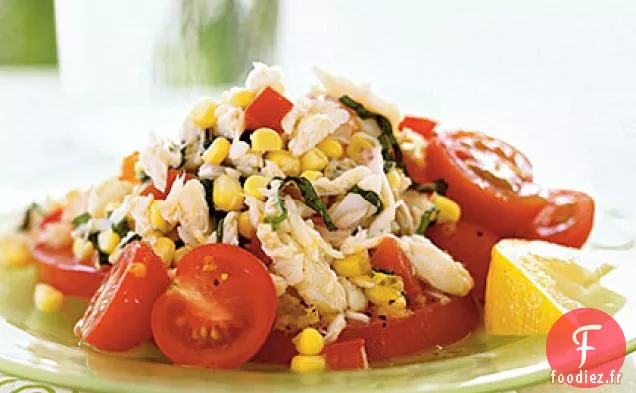 Salade de Crabe, Maïs et Tomates avec Vinaigrette Citron-Basilic