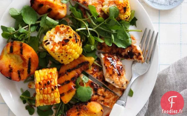 Salade de Poulet Grillé au Miel-Chili-Gingembre et Pêche