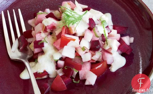 Salade de Betteraves, Fenouil et Jicama avec Vinaigrette aux Noix de Macadamia